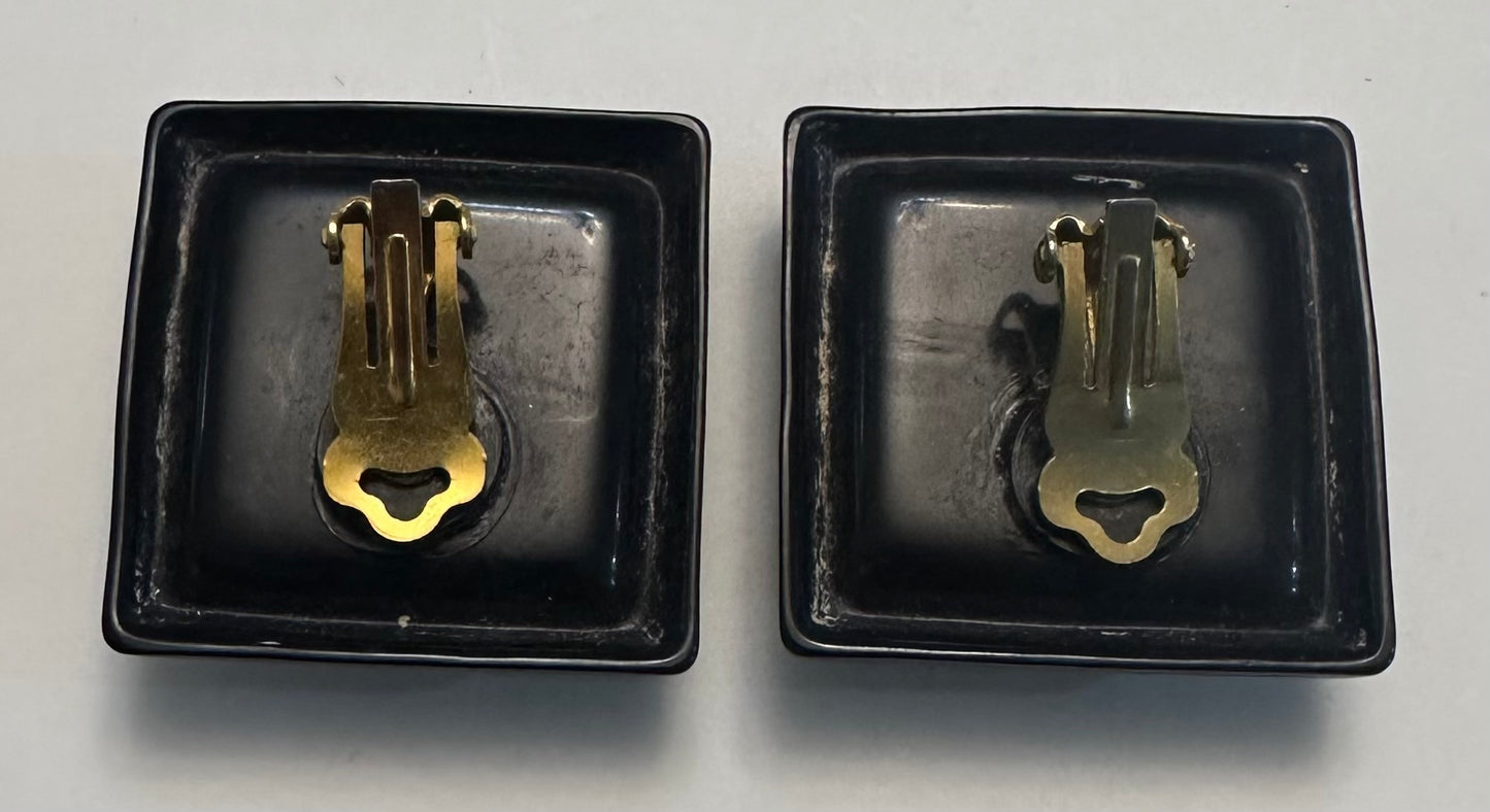 Vintage Pair Of Checkerboard Clip On Earrings