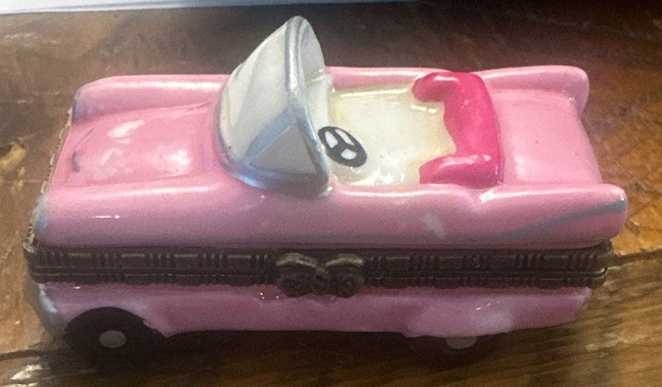 Porcelain Pink Cadillac Trinket Box With Burger And Drink