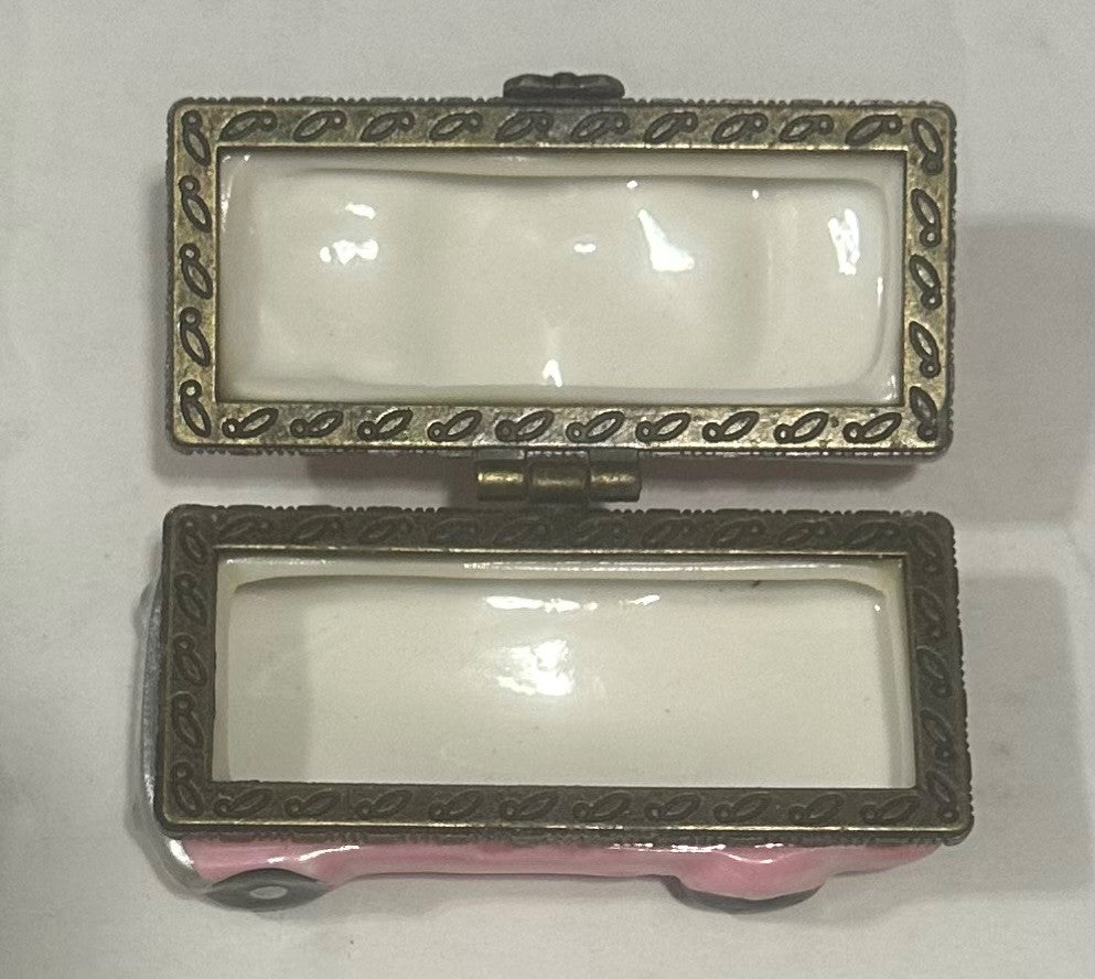 Porcelain Pink Cadillac Trinket Box With Burger And Drink