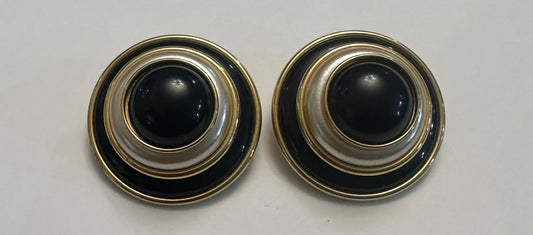 Vintage Black And White Clip On Earrings