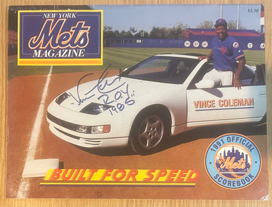 Vince Coleman Autographed / Inscribed 1991 New York Mets Magazine