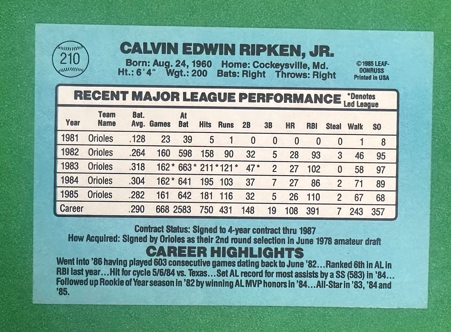 1986 Donruss Cal Ripken Jr.