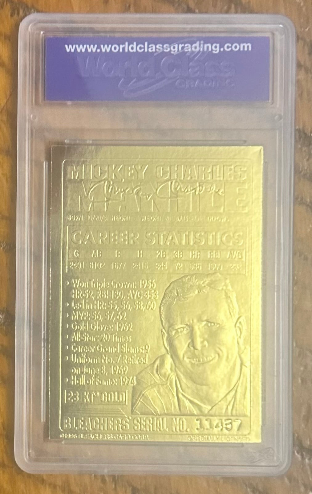 1996 Bleachers 23 Karat Gold Mickey Mantle Graded WCG 10