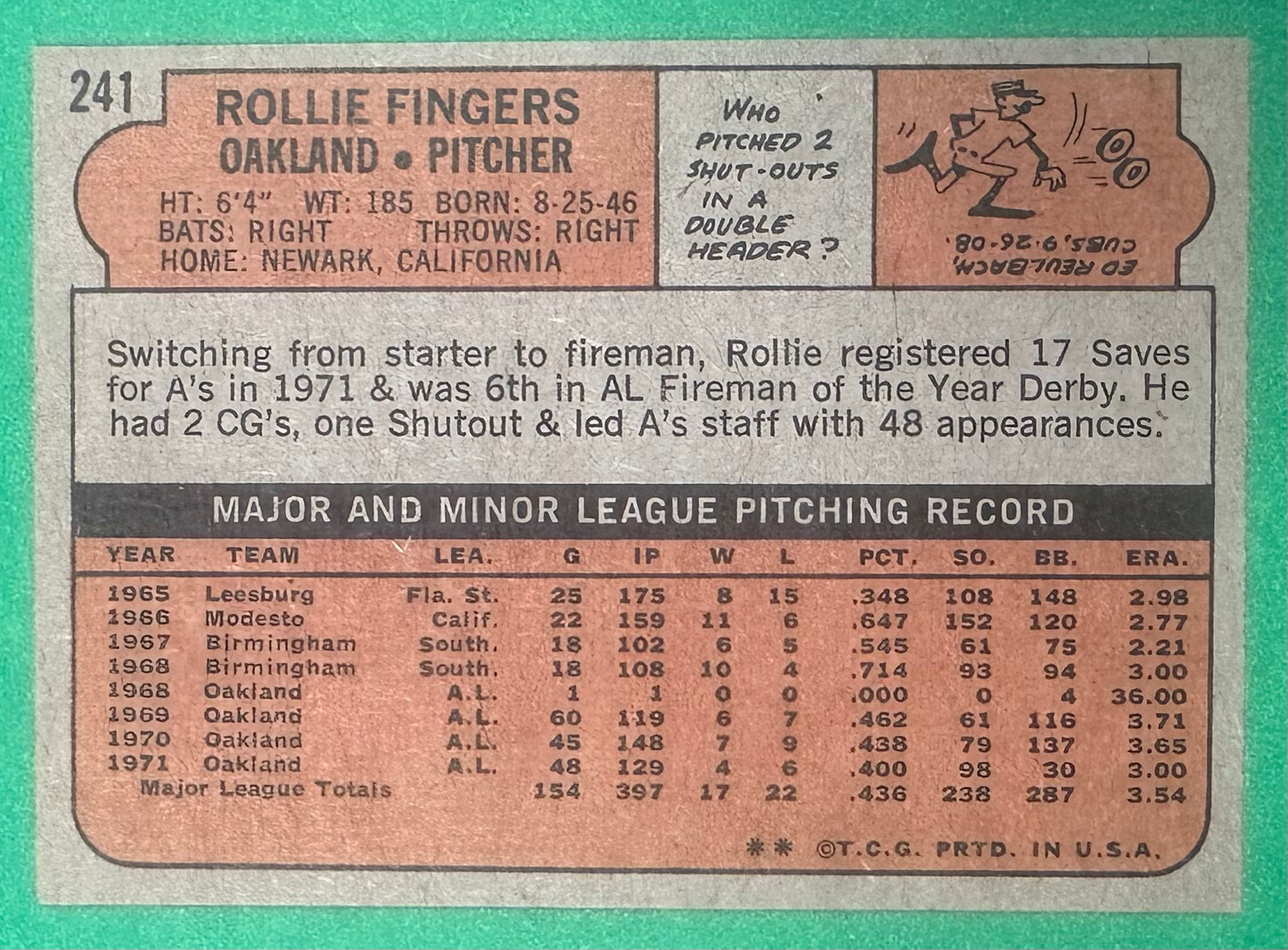 1972 Topps Rollie Fingers