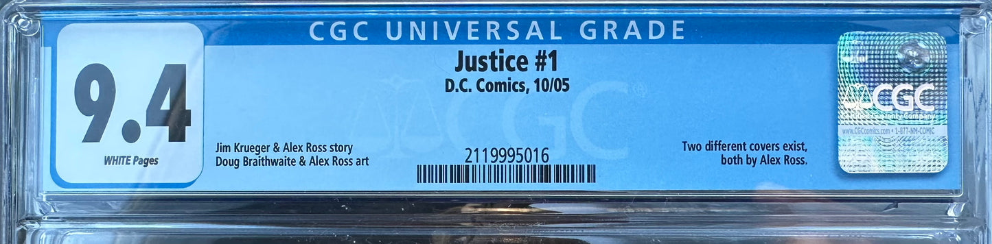 DC Comics Justice #1 CGC 9.4 White Pages