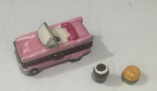 Porcelain Pink Cadillac Trinket Box With Burger And Drink